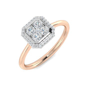 Hexagon Double Halo Cluster Ring with Round Lab Grown Diamonds in 10K/14K gold and platinum with certified lab-grown or natural diamonds
