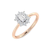 Emerald Cut Diamond Starburst Halo Ring in 10K/14K gold and platinum with certified lab-grown or natural diamonds