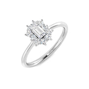 Emerald Cut Diamond Starburst Halo Ring in 10K/14K gold and platinum with certified lab-grown or natural diamonds