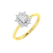 Emerald Cut Diamond Starburst Halo Ring in 10K/14K gold and platinum with certified lab-grown or natural diamonds
