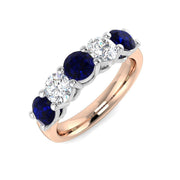 Alternating Round Blue Sapphire & Diamond Five Stone Ring in 10K/14K gold and platinum with certified lab-grown or natural diamonds