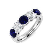Alternating Round Blue Sapphire & Diamond Five Stone Ring in 10K/14K gold and platinum with certified lab-grown or natural diamonds