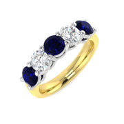Alternating Round Blue Sapphire & Diamond Five Stone Ring in 10K/14K gold and platinum with certified lab-grown or natural diamonds
