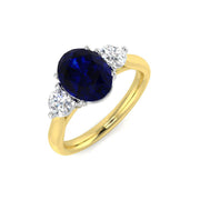 Two-Tone Natural Diamond Three-Stone Ring with Oval Colour Gemstone in 10K/14K gold and platinum with certified lab-grown or natural diamonds