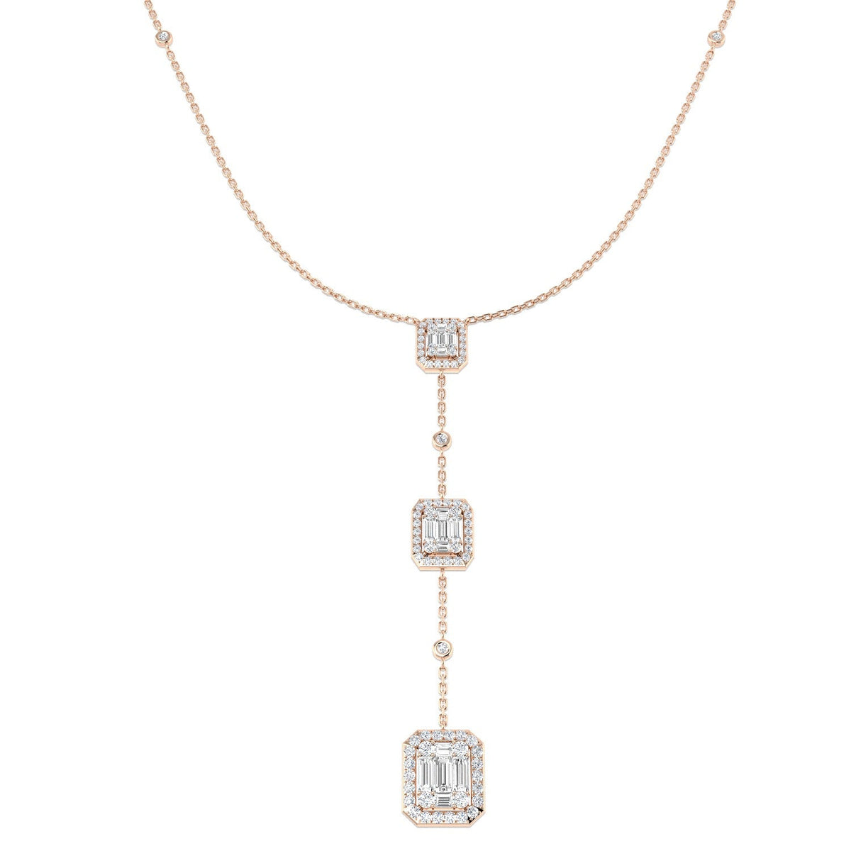 Diamond Pendant with Emerald Cut Diamonds in 10K/14K gold and platinum with certified lab-grown or natural diamonds