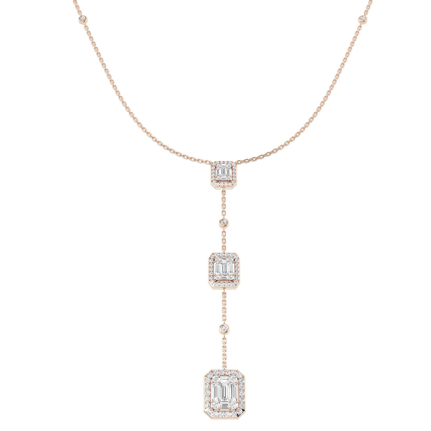 Diamond Pendant with Emerald Cut Diamonds in 10K/14K gold and platinum with certified lab-grown or natural diamonds