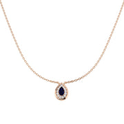 Teardrop Blue Sapphire Pendant Necklace with Diamond Halo in 10K/14K gold and platinum with certified lab-grown or natural diamonds