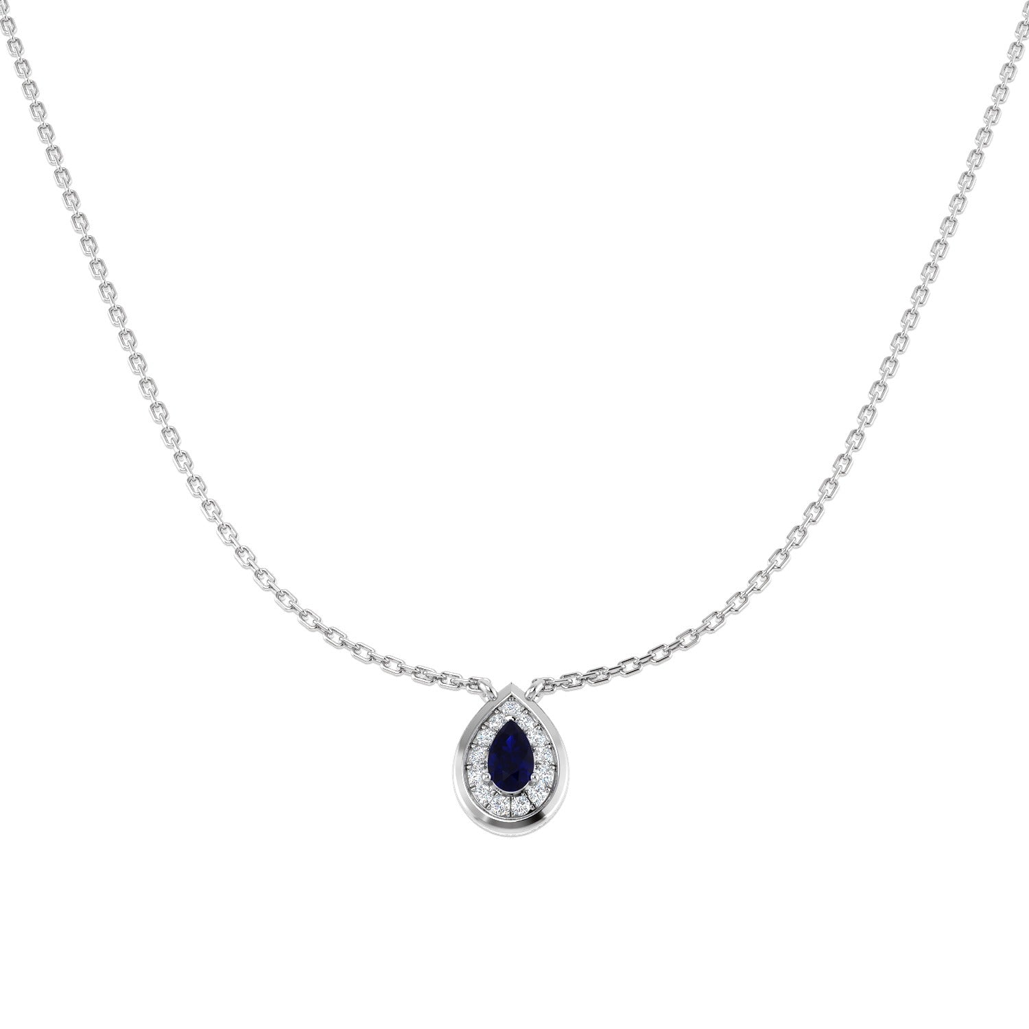 Teardrop Blue Sapphire Pendant Necklace with Diamond Halo in 10K/14K gold and platinum with certified lab-grown or natural diamonds