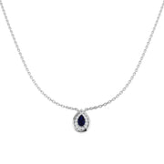 Teardrop Blue Sapphire Pendant Necklace with Diamond Halo in 10K/14K gold and platinum with certified lab-grown or natural diamonds