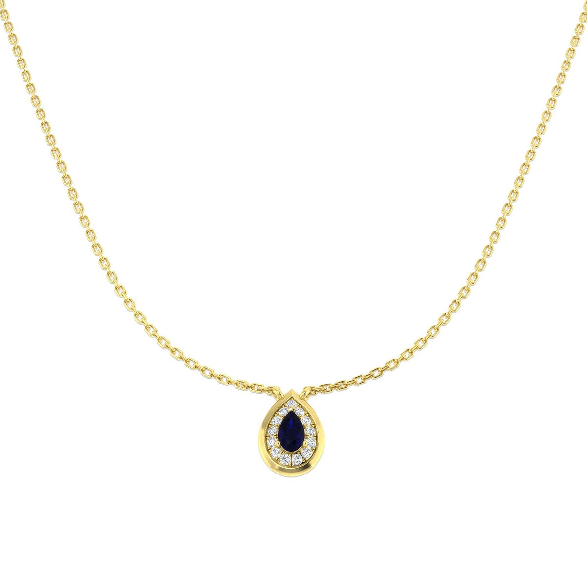 Teardrop Blue Sapphire Pendant Necklace with Diamond Halo in 10K/14K gold and platinum with certified lab-grown or natural diamonds