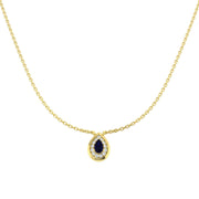 Teardrop Blue Sapphire Pendant Necklace with Diamond Halo in 10K/14K gold and platinum with certified lab-grown or natural diamonds
