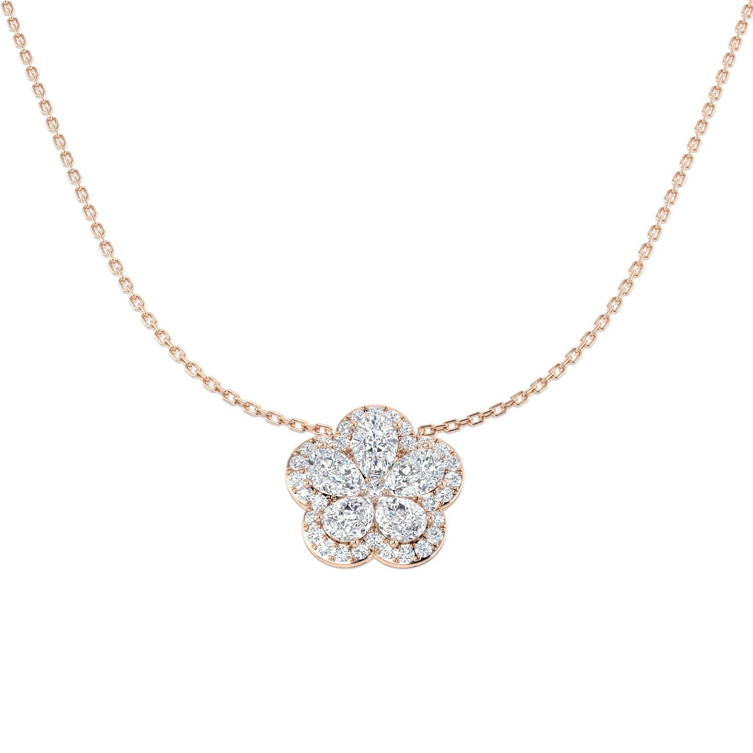 Diamond Cluster Necklace 2ct Gold in 10K/14K gold and platinum with certified lab-grown or natural diamonds