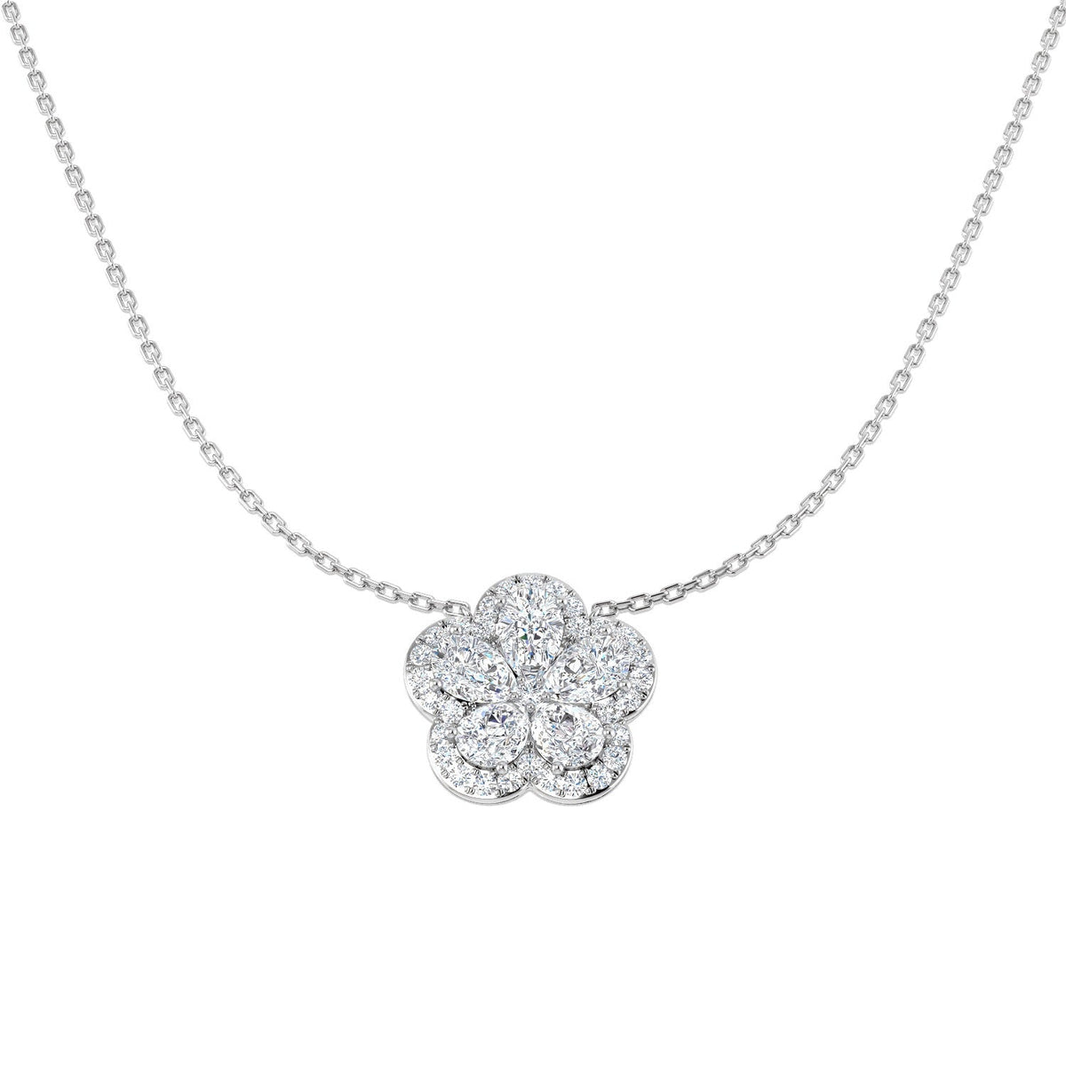 Diamond Cluster Necklace 2ct Gold in 10K/14K gold and platinum with certified lab-grown or natural diamonds