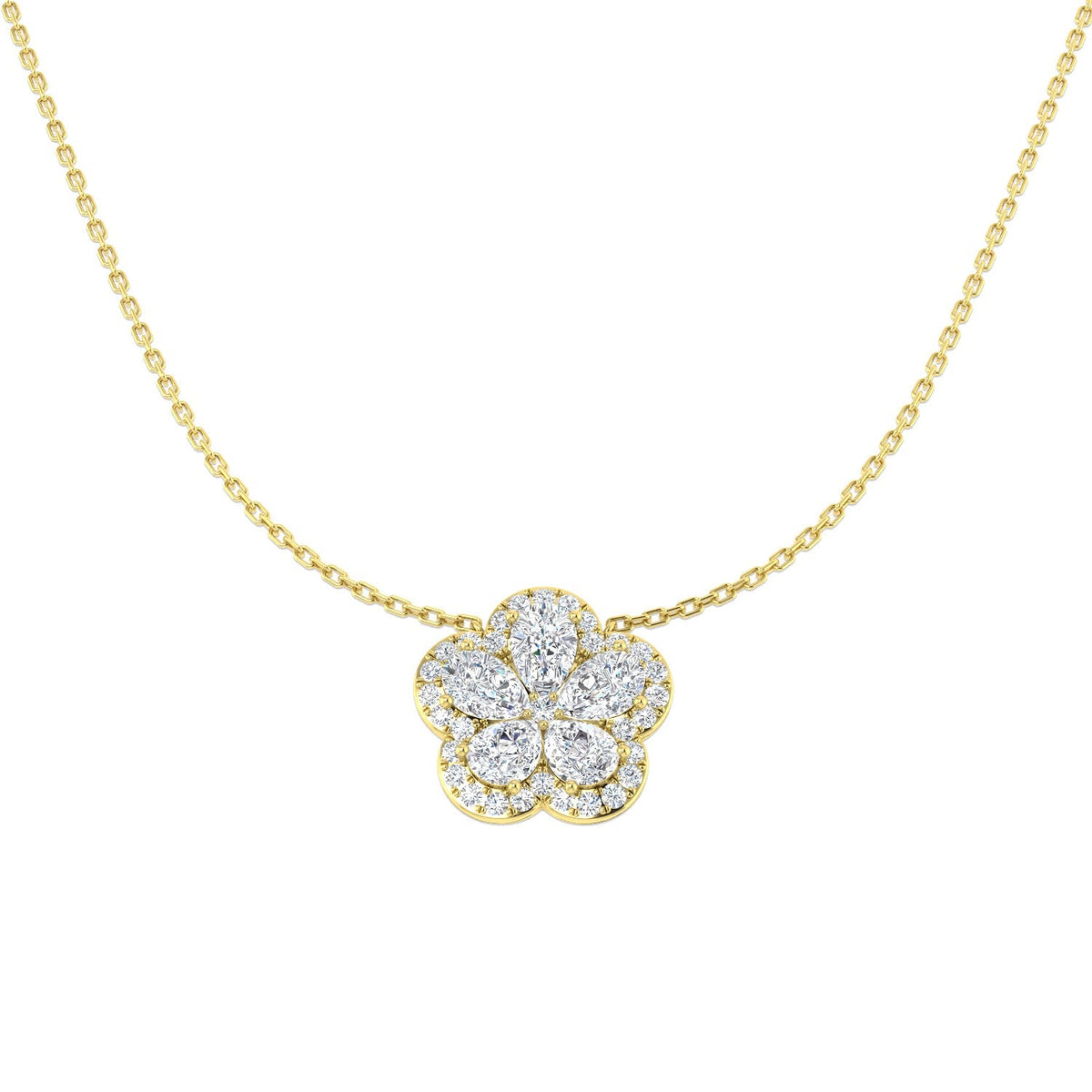 Diamond Cluster Necklace 2ct Gold in 10K/14K gold and platinum with certified lab-grown or natural diamonds