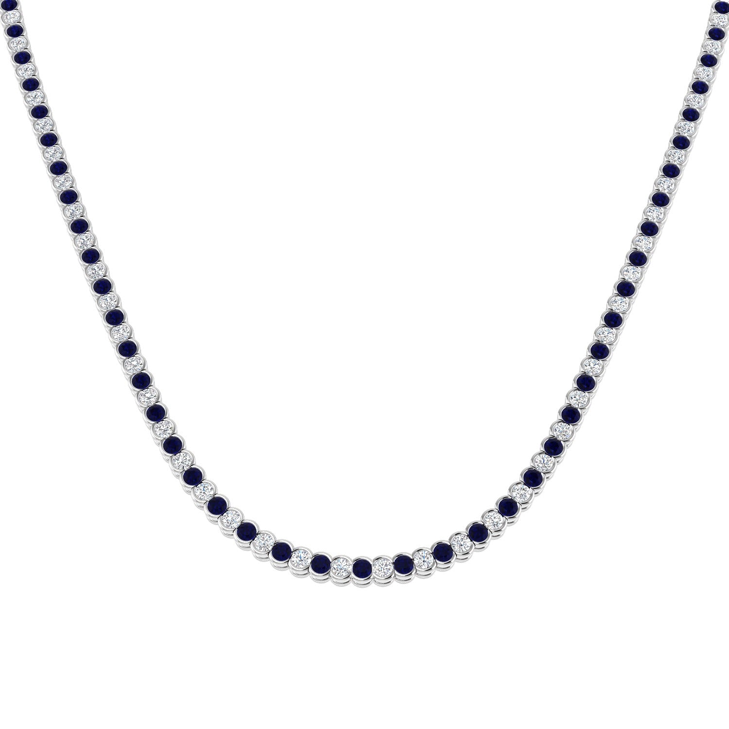 Blue Sapphire Tennis Necklace with Diamond Bezel Set Design in 10K/14K gold and platinum with certified lab-grown or natural diamonds