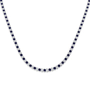 Blue Sapphire Tennis Necklace with Diamond Bezel Set Design in 10K/14K gold and platinum with certified lab-grown or natural diamonds