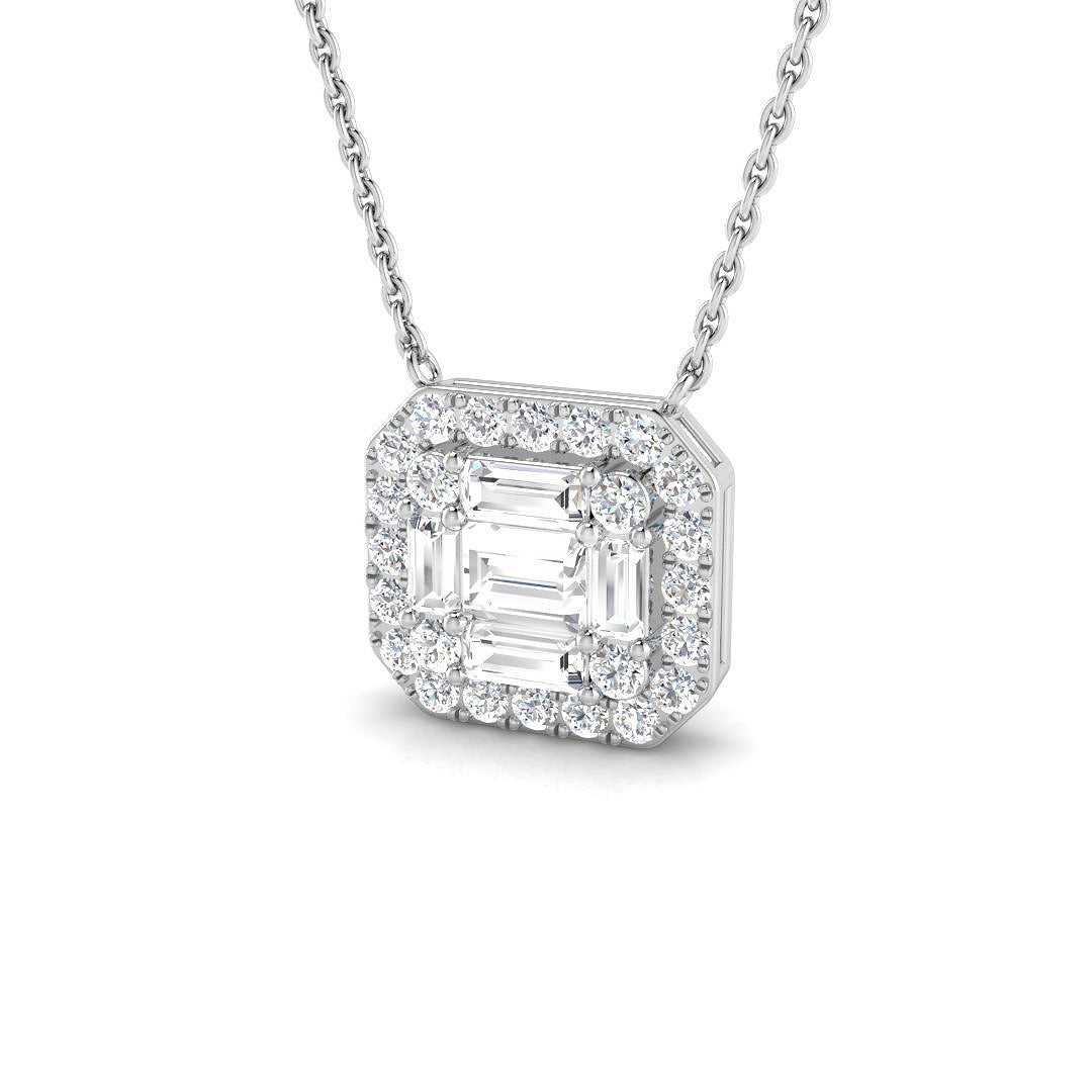Baguette & Brilliant Diamond Pendant 0.75ct Gold & Platinum Without Chain in 10K/14K gold and platinum with certified lab-grown or natural diamonds