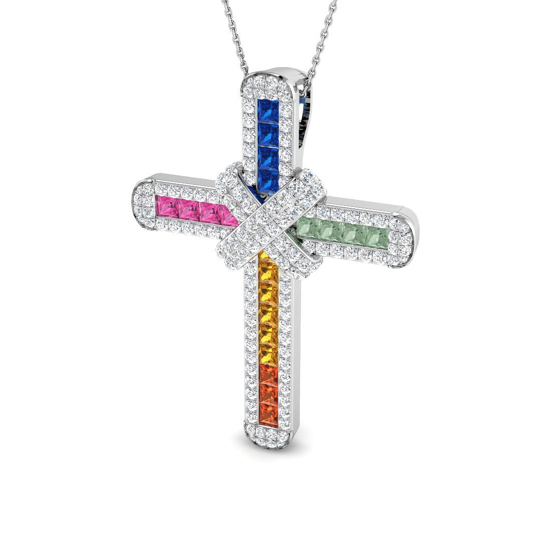 Multi Sapphire Pendant 4.5ct to 5ct Available in Gold & Platinum Without Chain in 10K/14K gold and platinum with certified lab-grown or natural diamonds