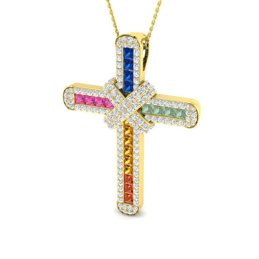Multi Sapphire Pendant 4.5ct to 5ct Available in Gold & Platinum Without Chain in 10K/14K gold and platinum with certified lab-grown or natural diamonds