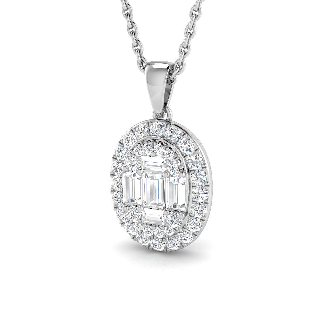 Baguette & Brilliant Diamond Pendant 0.5ct in 10K/14K gold and platinum with certified lab-grown or natural diamonds