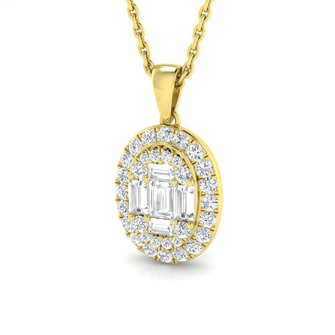 Baguette & Brilliant Diamond Pendant 0.5ct in 10K/14K gold and platinum with certified lab-grown or natural diamonds