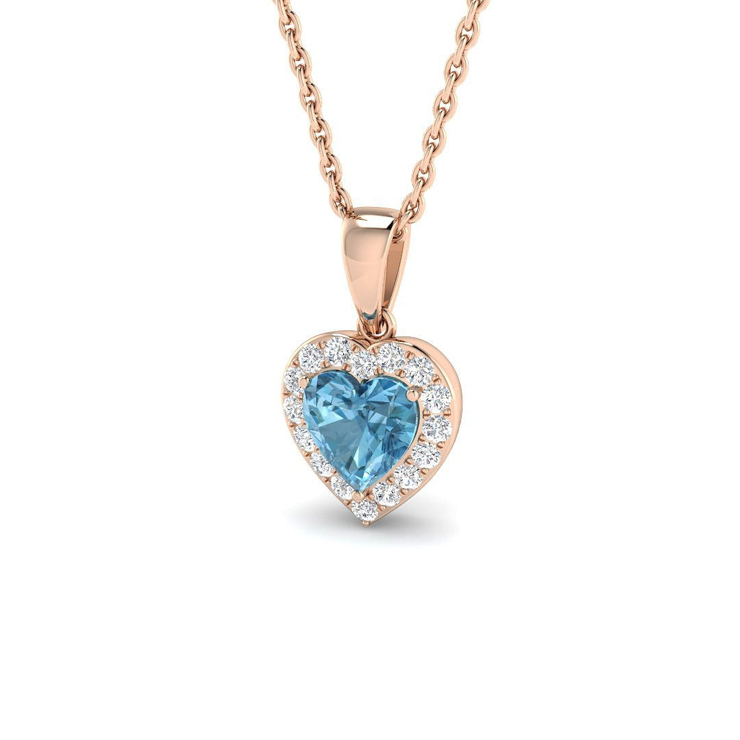 Heart Shaped Blue Topaz Pendant in 10K/14K gold and platinum with certified lab-grown or natural diamonds