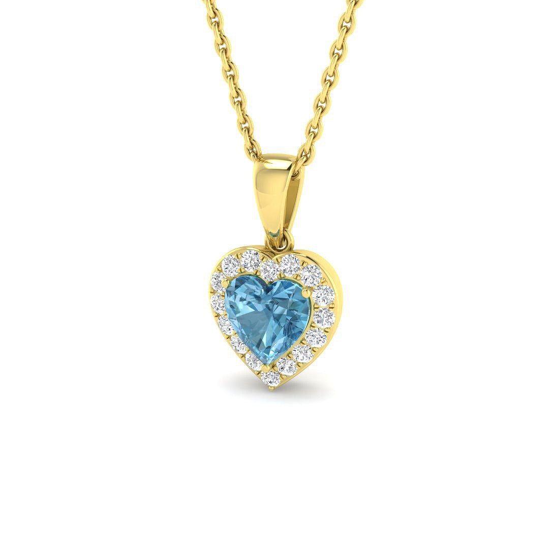 Heart Shaped Blue Topaz Pendant in 10K/14K gold and platinum with certified lab-grown or natural diamonds