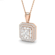 Baguette Diamond Halo Pendant in Gold Without Chain in 10K/14K gold and platinum with certified lab-grown or natural diamonds