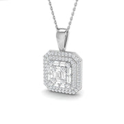 Baguette Diamond Halo Pendant in Gold Without Chain in 10K/14K gold and platinum with certified lab-grown or natural diamonds