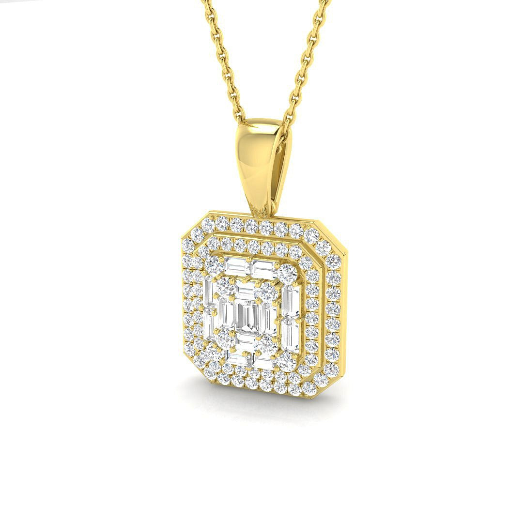 Baguette Diamond Halo Pendant in Gold Without Chain in 10K/14K gold and platinum with certified lab-grown or natural diamonds
