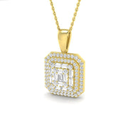 Baguette Diamond Halo Pendant in Gold Without Chain in 10K/14K gold and platinum with certified lab-grown or natural diamonds