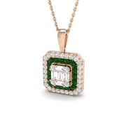 Emerald Pendant Necklace with Diamond Halo Cluster Design (Without Chain) in 10K/14K gold and platinum with certified lab-grown or natural diamonds