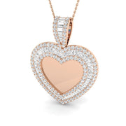 Baguette & Round Diamond Heart Pendant 2.5ct in 10K/14K gold and platinum with certified lab-grown or natural diamonds