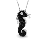 Black Diamond Seahorse Pendant 1.25ct in Gold & Platinum Without Chain in 10K/14K gold and platinum with certified lab-grown or natural diamonds
