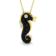 Black Diamond Seahorse Pendant 1.25ct in Gold & Platinum Without Chain in 10K/14K gold and platinum with certified lab-grown or natural diamonds
