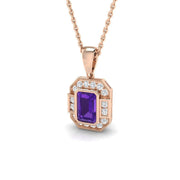Vintage Amethyst & Diamond Halo Pendant in in 10K/14K gold and platinum with certified lab-grown or natural diamonds