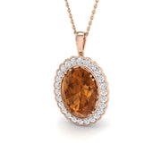 Oval Citrine & Diamond Pendant 6.5ct Gold Necklace (Without Chain) in 10K/14K gold and platinum with certified lab-grown or natural diamonds