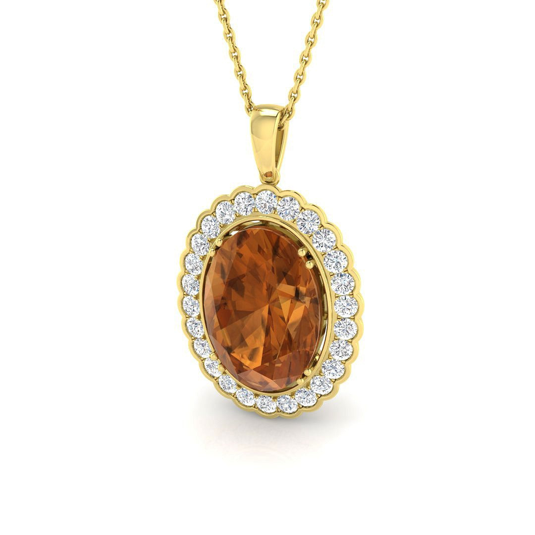 Oval Citrine & Diamond Pendant 6.5ct Gold Necklace (Without Chain) in 10K/14K gold and platinum with certified lab-grown or natural diamonds