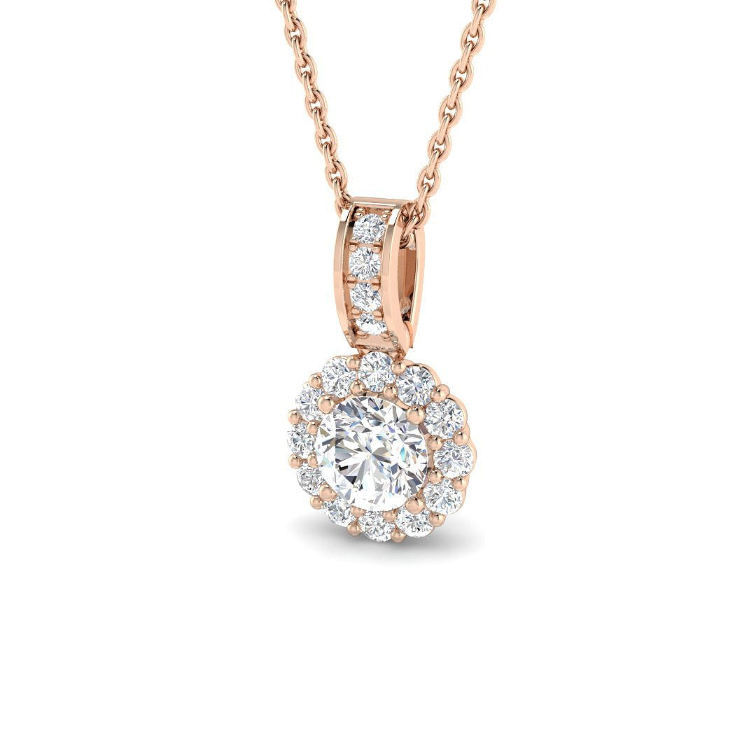 Natural Diamond Halo Pendant in 10K/14K gold and platinum with certified lab-grown or natural diamonds