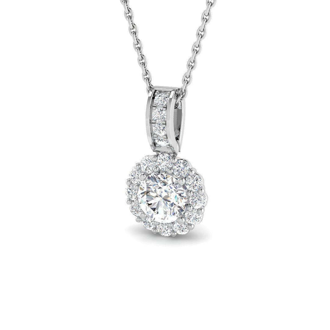 Natural Diamond Halo Pendant in 10K/14K gold and platinum with certified lab-grown or natural diamonds