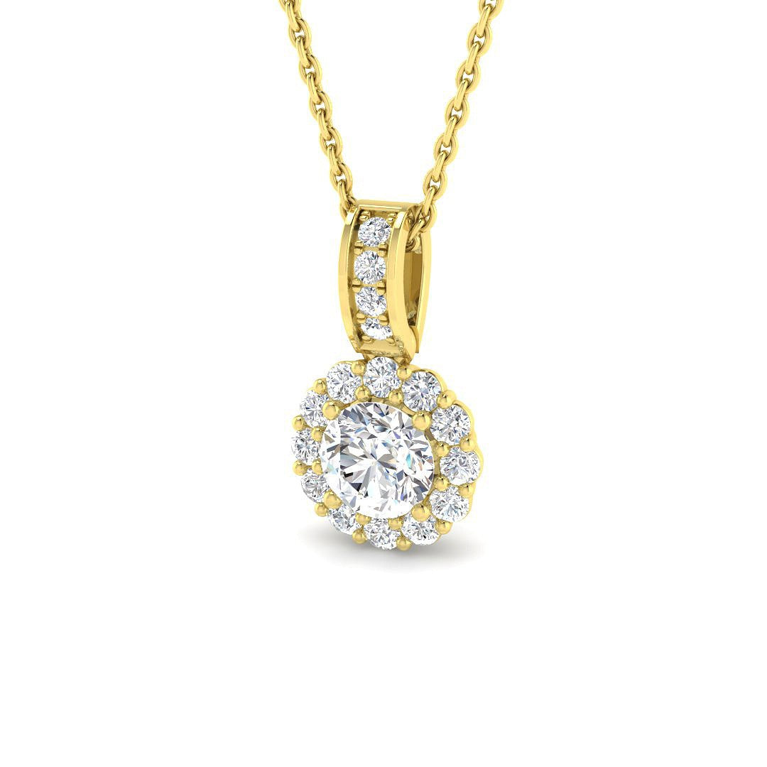 Natural Diamond Halo Pendant in 10K/14K gold and platinum with certified lab-grown or natural diamonds