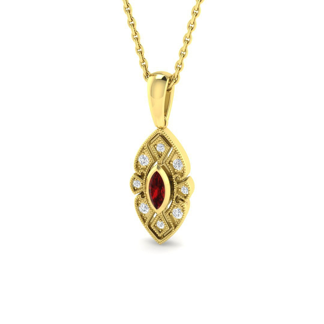 Vintage Ruby Diamond Marquise Pendant Necklace in 10K/14K gold and platinum with certified lab-grown or natural diamonds
