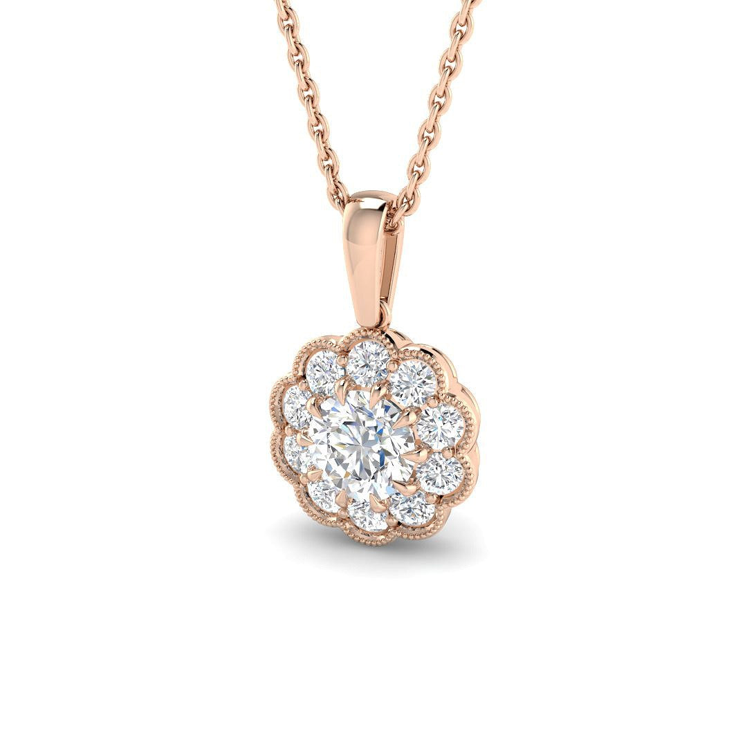 Vintage Round Diamond Cluster Pendant in - Without Chain in 10K/14K gold and platinum with certified lab-grown or natural diamonds