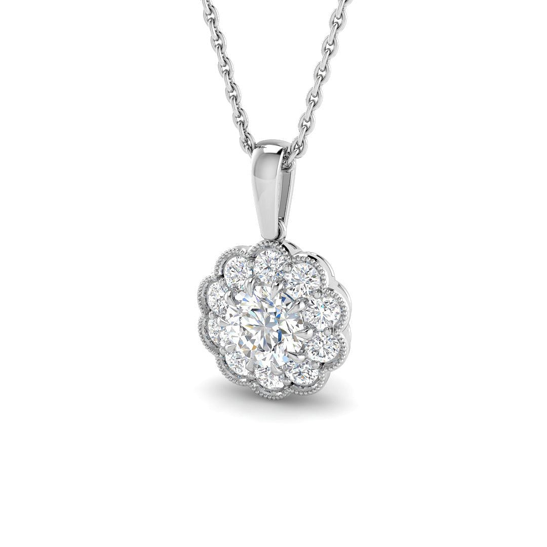 Vintage Round Diamond Cluster Pendant in - Without Chain in 10K/14K gold and platinum with certified lab-grown or natural diamonds