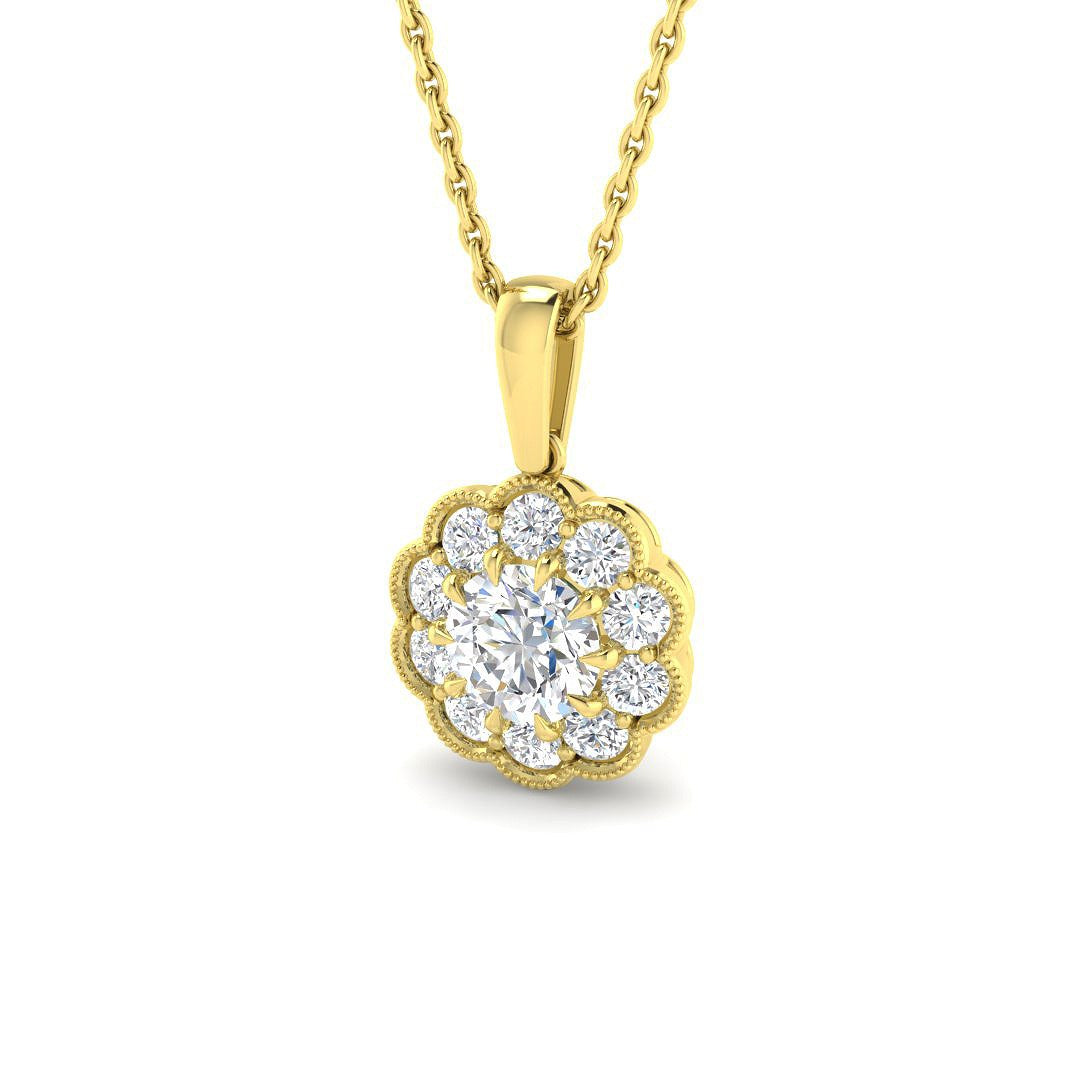 Vintage Round Diamond Cluster Pendant in - Without Chain in 10K/14K gold and platinum with certified lab-grown or natural diamonds