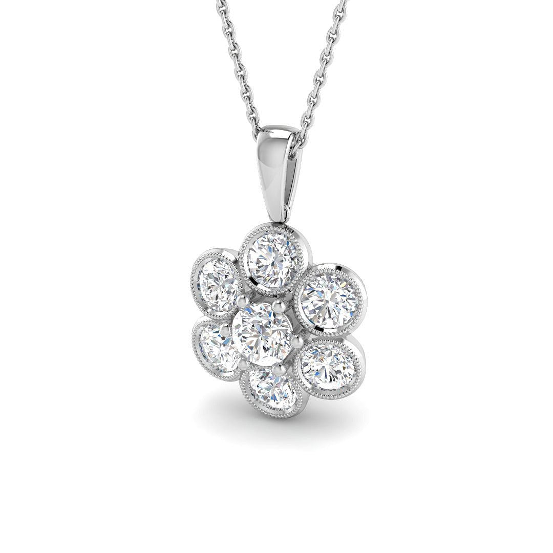 Cluster Diamond Pendant 2ct in 10K/14K gold and platinum with certified lab-grown or natural diamonds