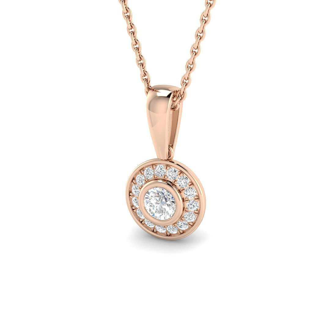 Round Halo Diamond Pendant in 10K/14K gold and platinum with certified lab-grown or natural diamonds