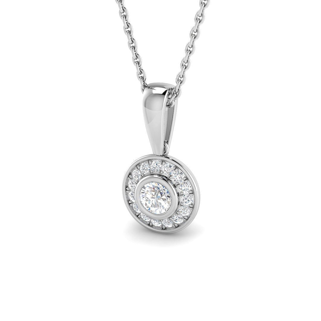 Round Halo Diamond Pendant in 10K/14K gold and platinum with certified lab-grown or natural diamonds
