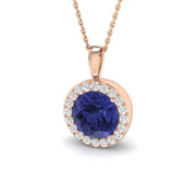 Round Tanzanite Diamond Halo Pendant Necklace in 10K/14K gold and platinum with certified lab-grown or natural diamonds