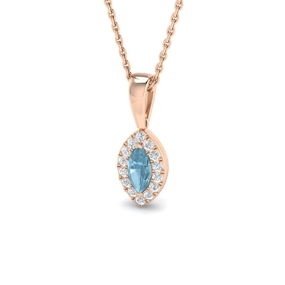 Aquamarine Halo Pendant in 10K/14K gold and platinum with certified lab-grown or natural diamonds